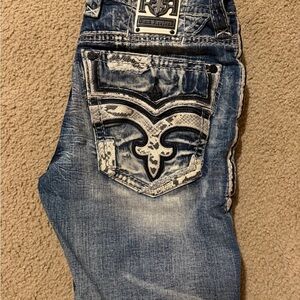 Rock Revival Men’s Jeans Size 34 Medium Wash Embellished Pockets